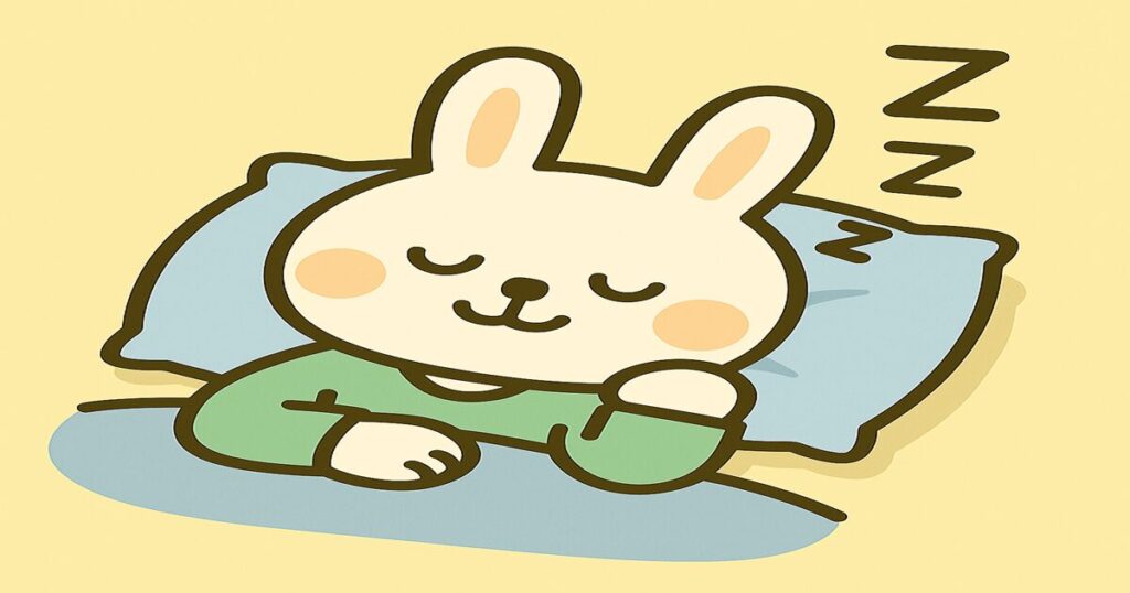 みどりんが枕で快眠しているイラスト｜睡眠の質向上のイメージ